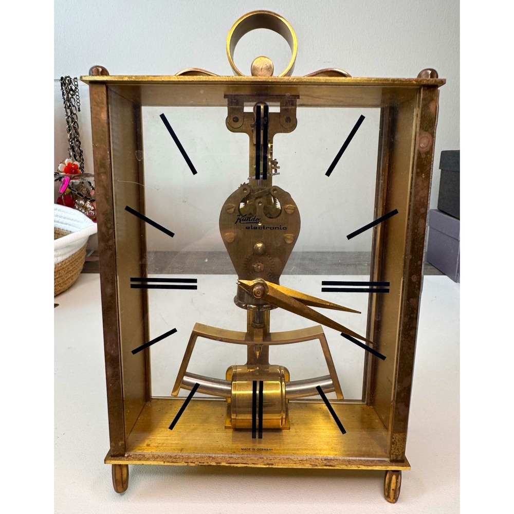 Vintage German Kundo Electronic Baguette Skeleton Clock PARTS REPAIR